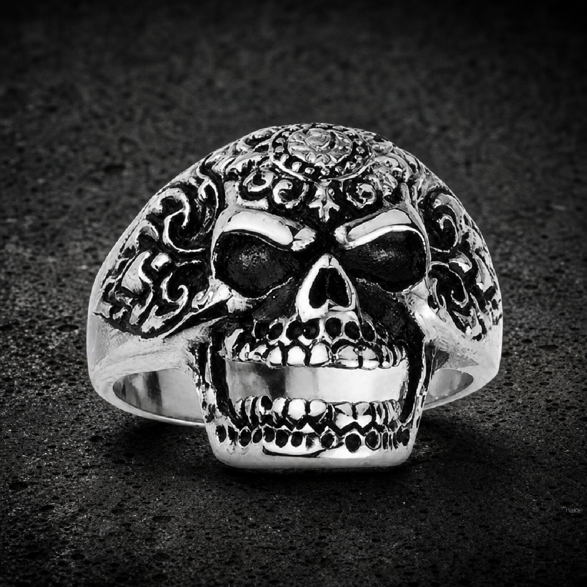 Ornate Open Mouth Skull Ring (#R0393)