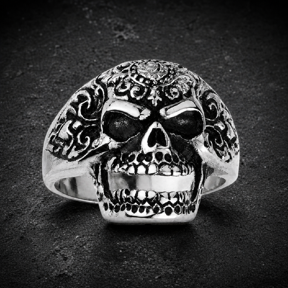 Ornate Open Mouth Skull Ring (158) - 316L stainless steel unisex jewelry (R0393)