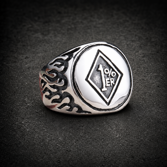 Outlaw Biker 1%ER Biker Ring With Flames on the Sides - 316L stainless steel unisex jewelry (R0366)