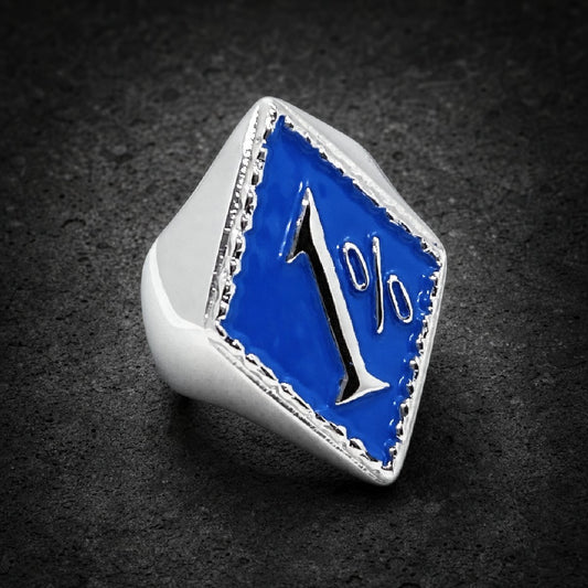Outlaw One Percent — Biker Ring - 316L stainless steel unisex jewelry, 316l stainless steel biker ring, one percenter blue…