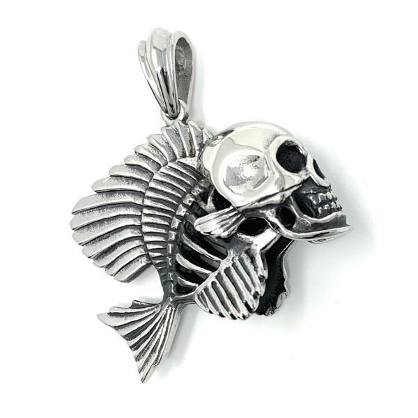 Skeleton Skull Head Fish Pendant