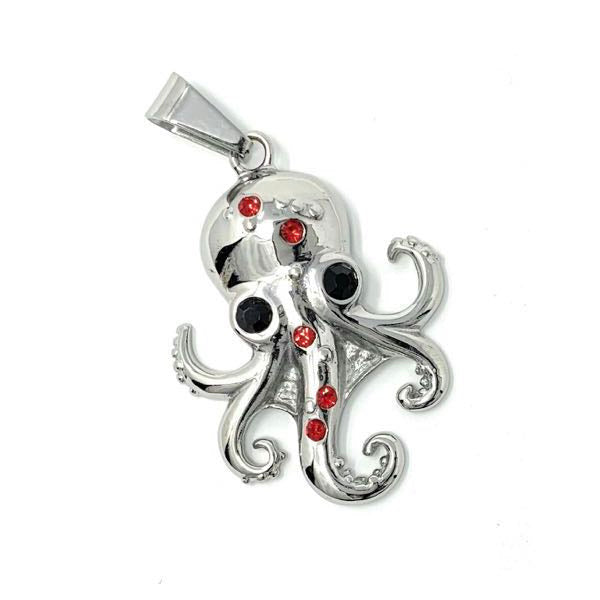 Red CZ Stone Octopus Pendant