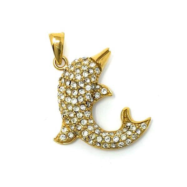 Gold & CZ Stone Dolphin Pendant