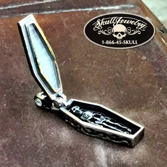 'Dream On' Steel Skull Coffin Pendant