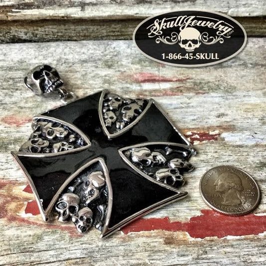 Huge Iron Cross and Skull Pendant