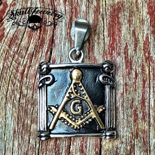 Stainless Steel Gold Freemason Masonic Pendant