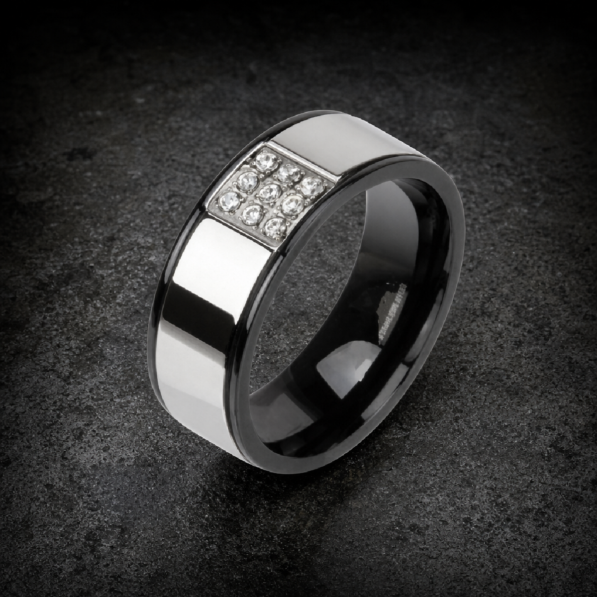 Paved Set Cubic Zirconia Black Stainless Steel Ring - 316L stainless steel unisex jewelry (R0572)