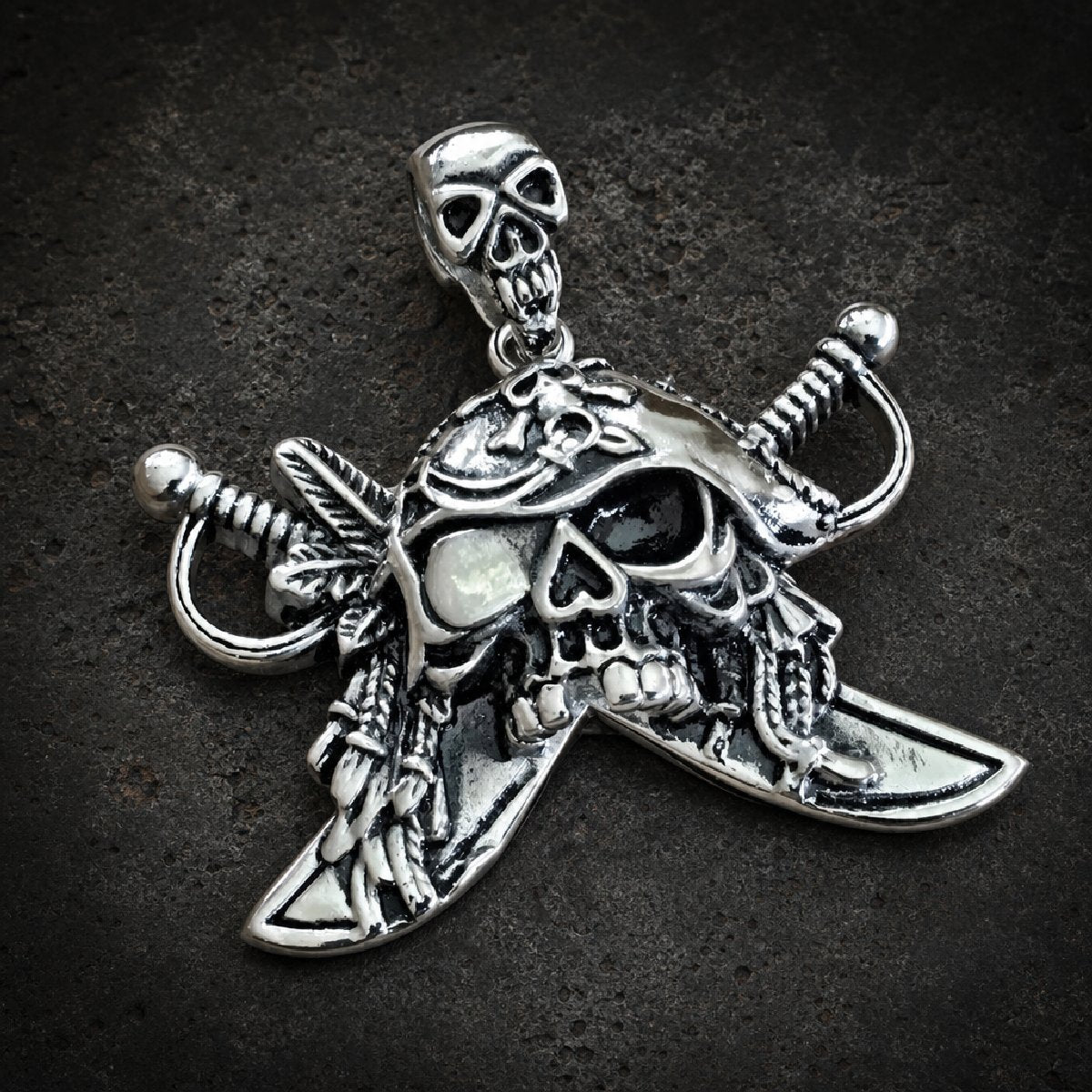 Pirate Patch - Pendant - 316L stainless steel unisex jewelry, pirate skull crossed swords pendant, 316l stainless steel pi…
