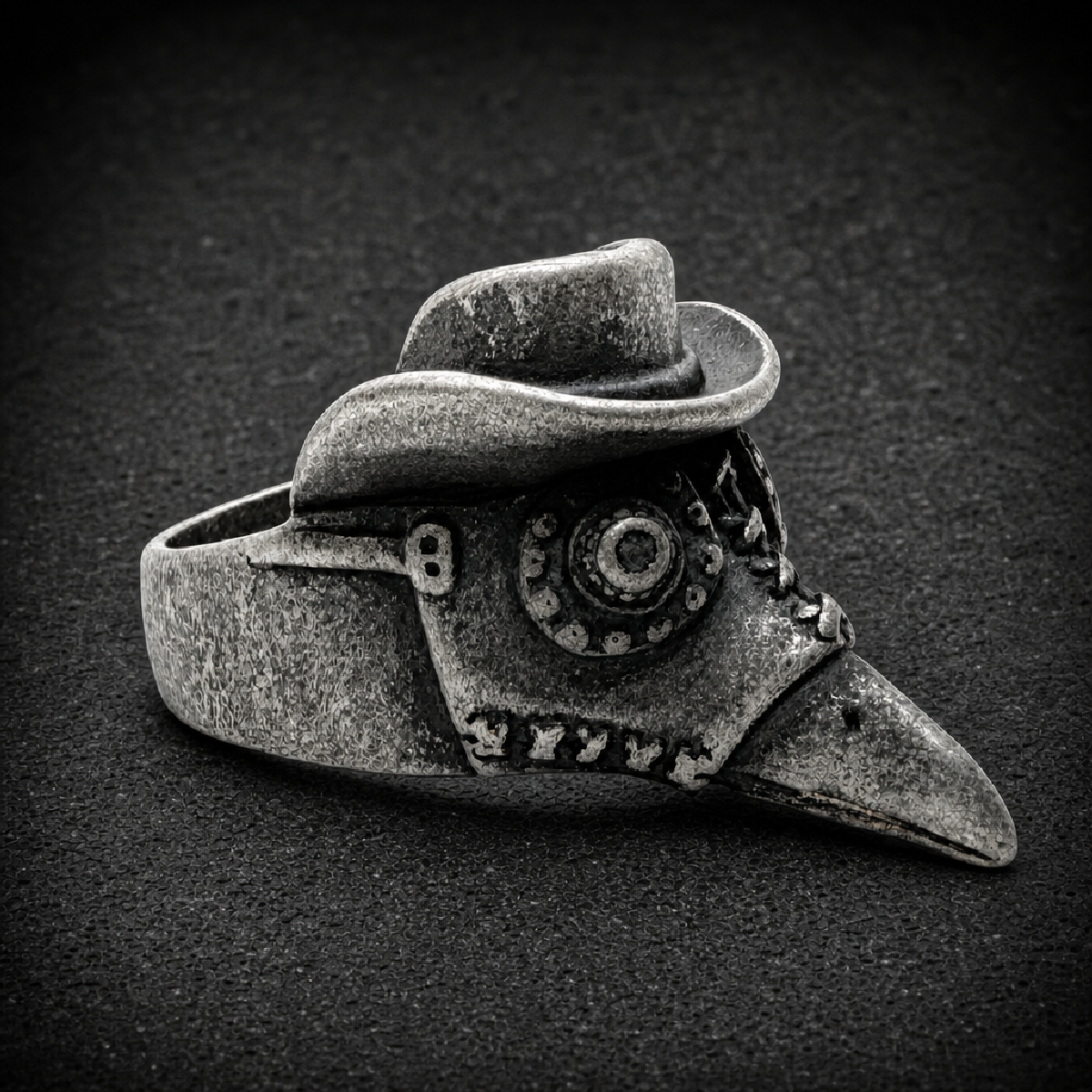 Plague Doctor Ring w/Gun Metal Finish - 316L stainless steel unisex jewelry (R0353)