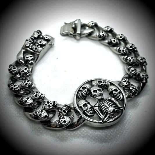 'Praying For Keeps' Stainless Steel Skull Bracelet