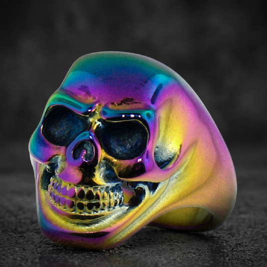 Psychedelic Multi-Color Skull Ring With Intricate Detailing - 316L stainless steel unisex jewelry (R0602)