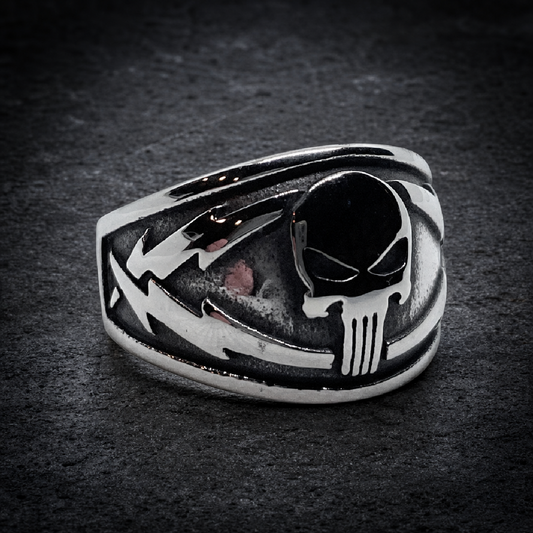 Punisher Lightening Bolt Skull Ring - 316L stainless steel unisex jewelry (R0649)
