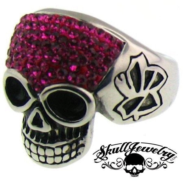 Stainless Steel Crystal Skull with Multi PURPLE Cubic Zirconia Ring