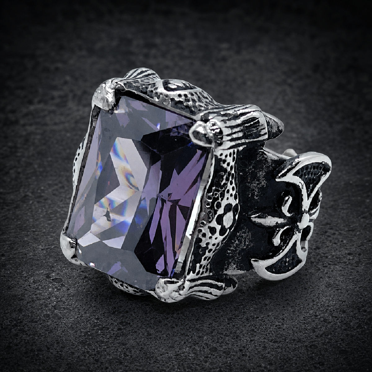 Purple Reign Gemstone Ring - 316L stainless steel unisex jewelry (R0618)
