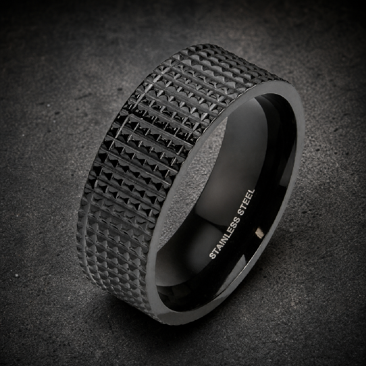 Pyramid Spikes Black Band Ring Stainless Steel - 316L stainless steel unisex jewelry (R0565)