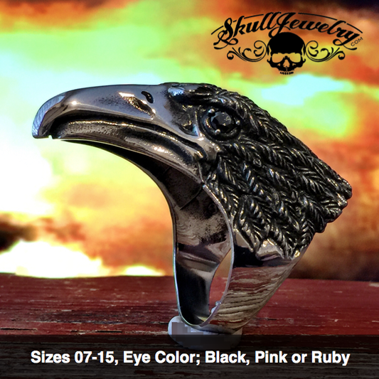 Raven ring with black, ruby or pink eyes