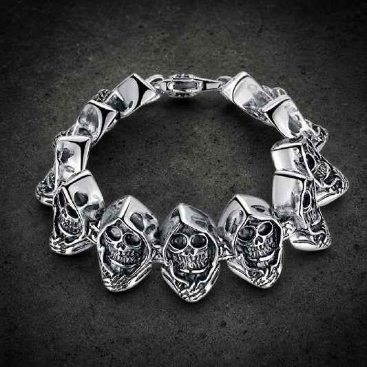 Reaper's March — Grim Reaper Skull Bracelet · 106 grams - 316L stainless steel unisex jewelry, hooded grim reaper skull br…