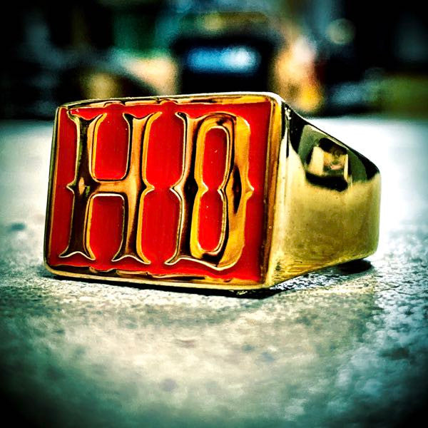 red and gold HD biker ring