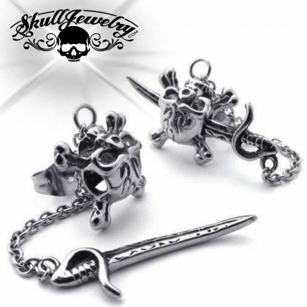 red pirate with sword stud earing
