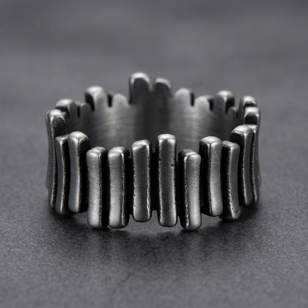 Brushed finish 316L stainless steel ring with vertical bar design