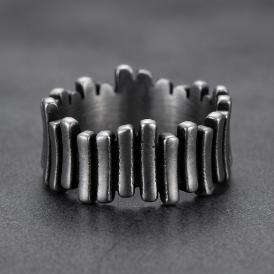 Brushed finish 316L stainless steel ring with vertical bar design