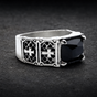 Return of the "Gypsy Queen" Faceted Rectangle Onyx Gem Stainless Steel Ring with Crosses (#R0523)