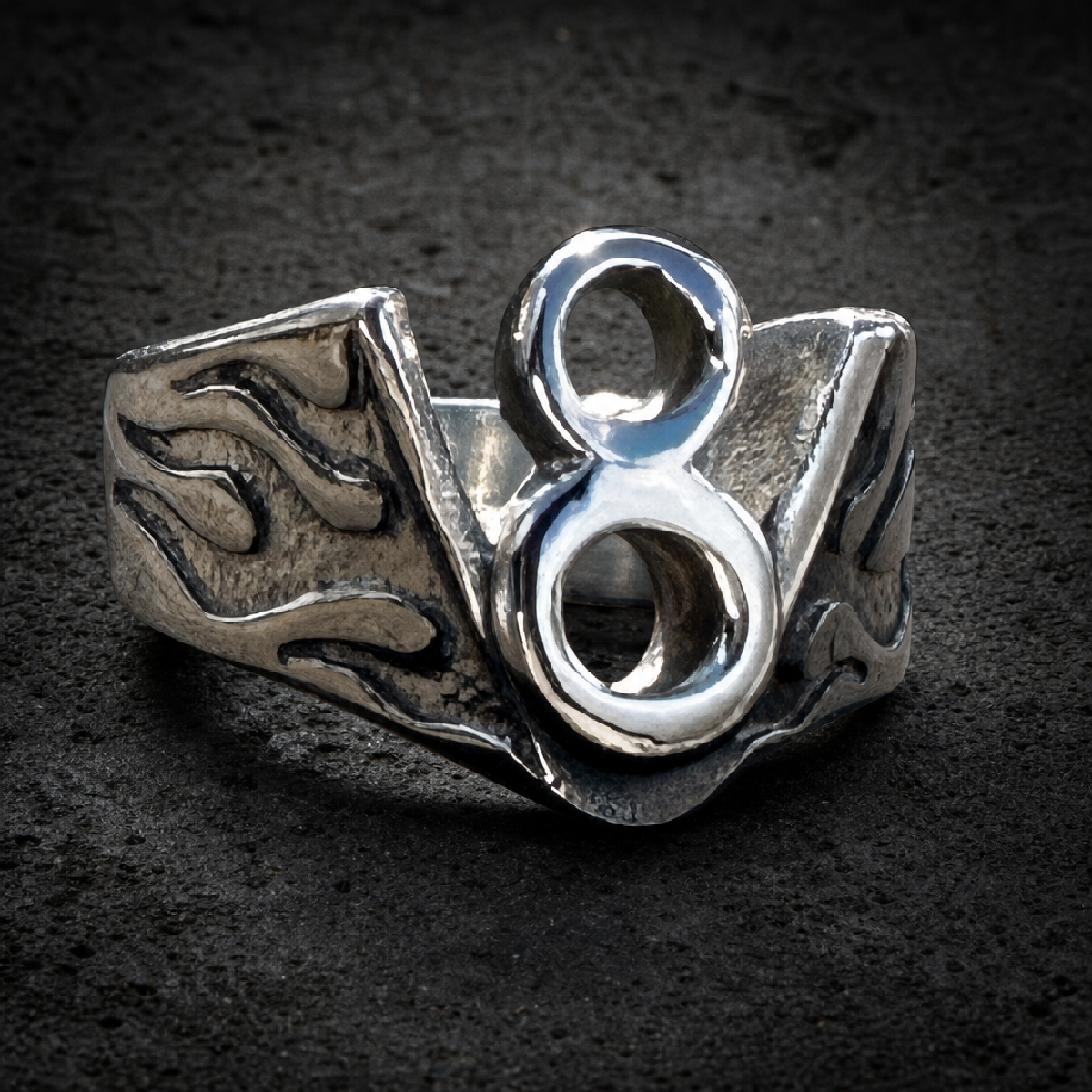 Rev Up Your Style with the V8 Flames Stainless Steel Ring - 316L stainless steel unisex jewelry (R0763)