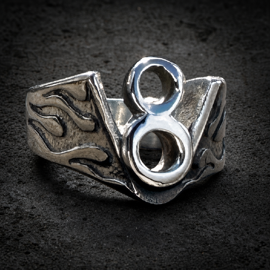 Rev Up Your Style with the V8 Flames Stainless Steel Ring - 316L stainless steel unisex jewelry (R0763)