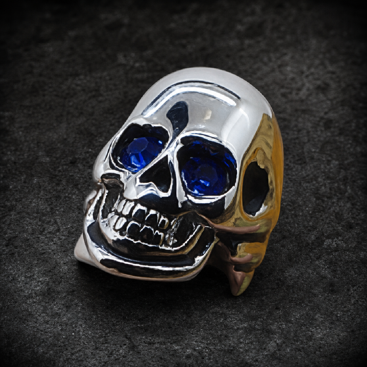 Roadhouse Blues Skull Ring with BLUE Eyes - 316L stainless steel unisex jewelry (R0608)