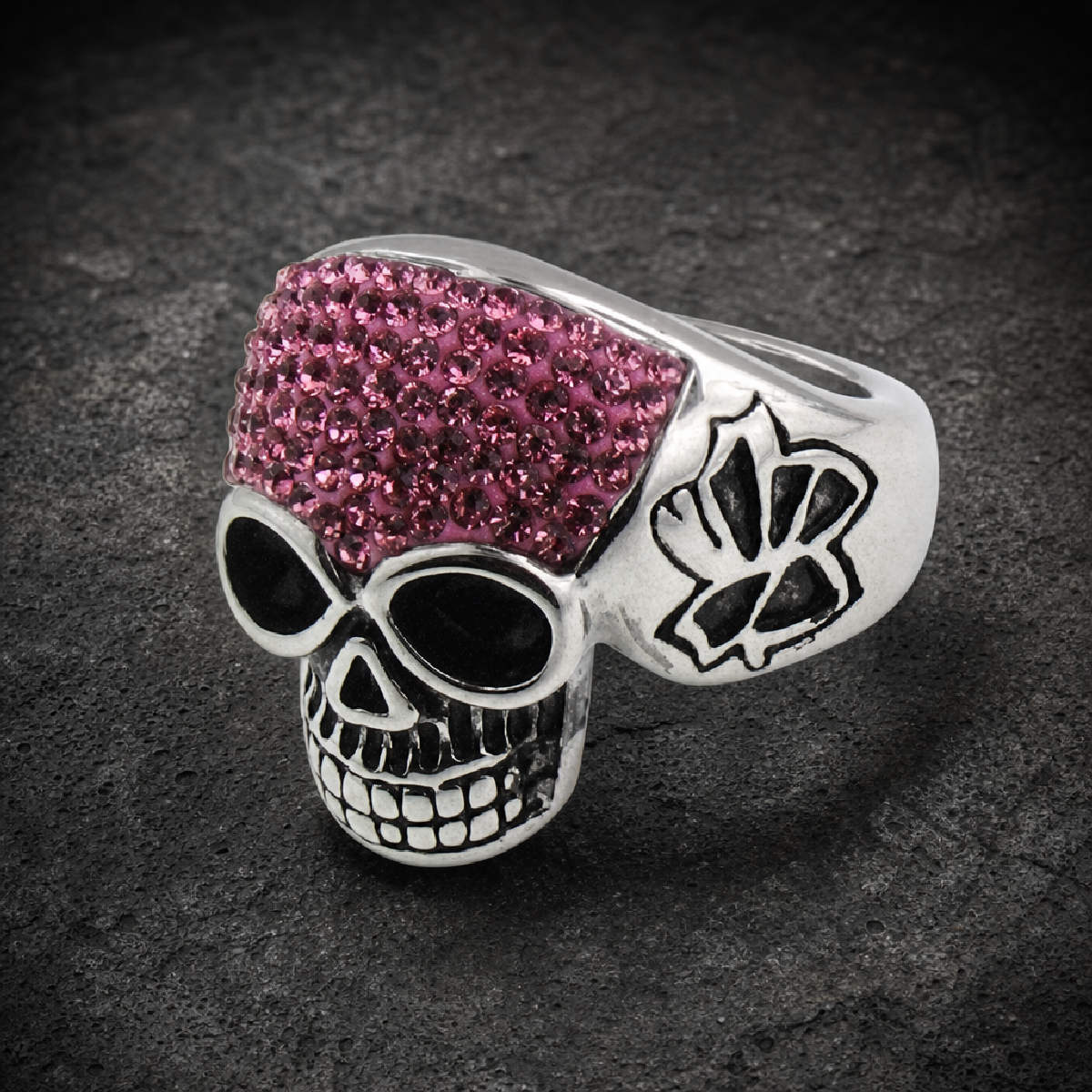 Rosé Cráneo Luxe Pink Champagne Skull Ring w/ CZ Stones - 316L stainless steel unisex jewelry (R0525)