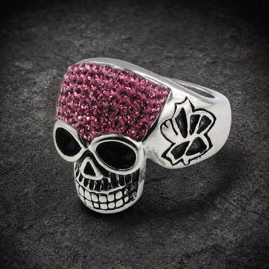 Rosé Cráneo Luxe Pink Champagne Skull Ring w/ CZ Stones - 316L stainless steel unisex jewelry (R0525)