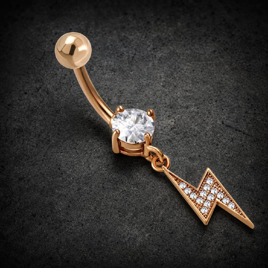 Rose Gold Electric Rhinestone Belly Ring (#c315)