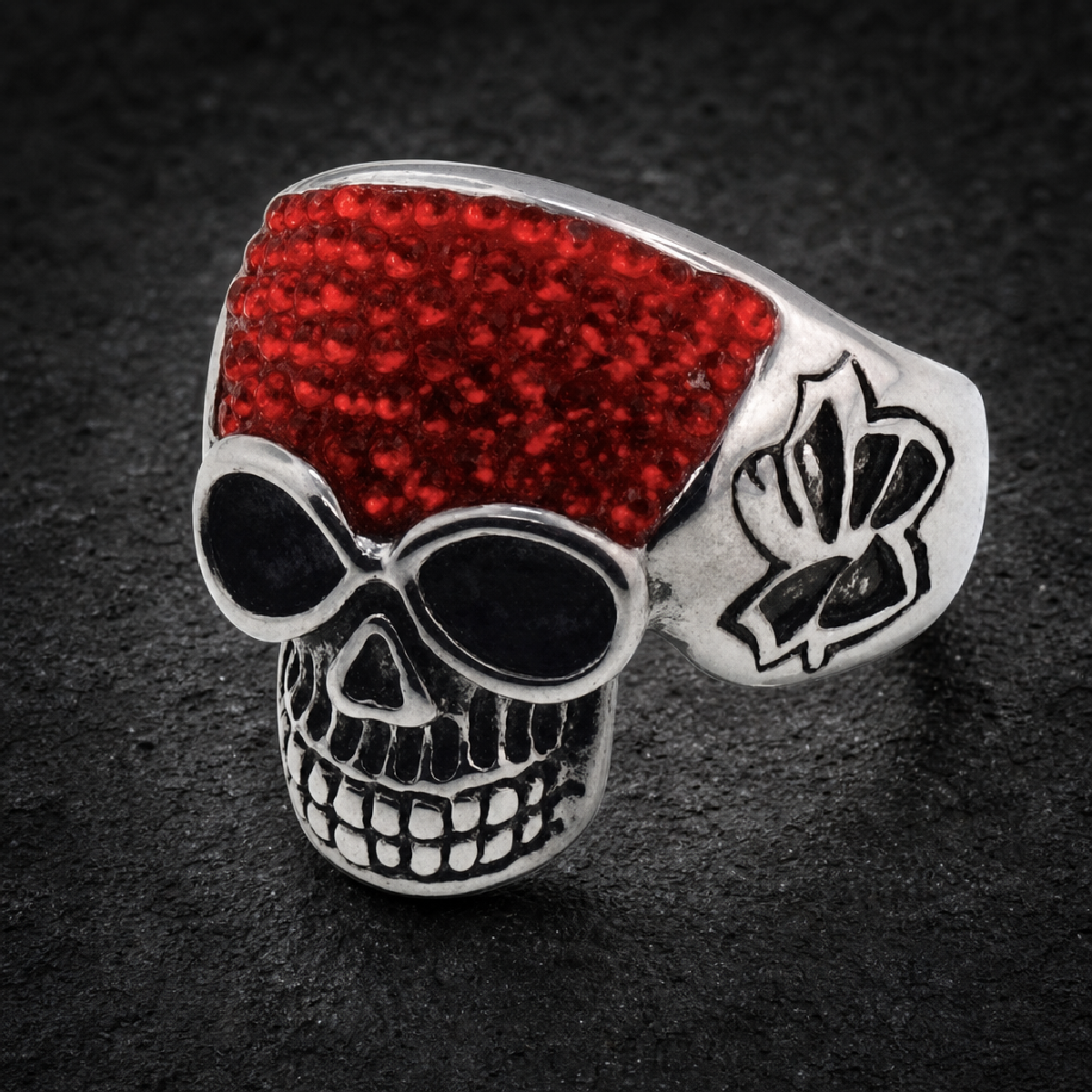 Rosso Cráneo Luxe Luxury Red Skull Ring w/ CZ Stones - 316L stainless steel unisex jewelry (312SJ05)