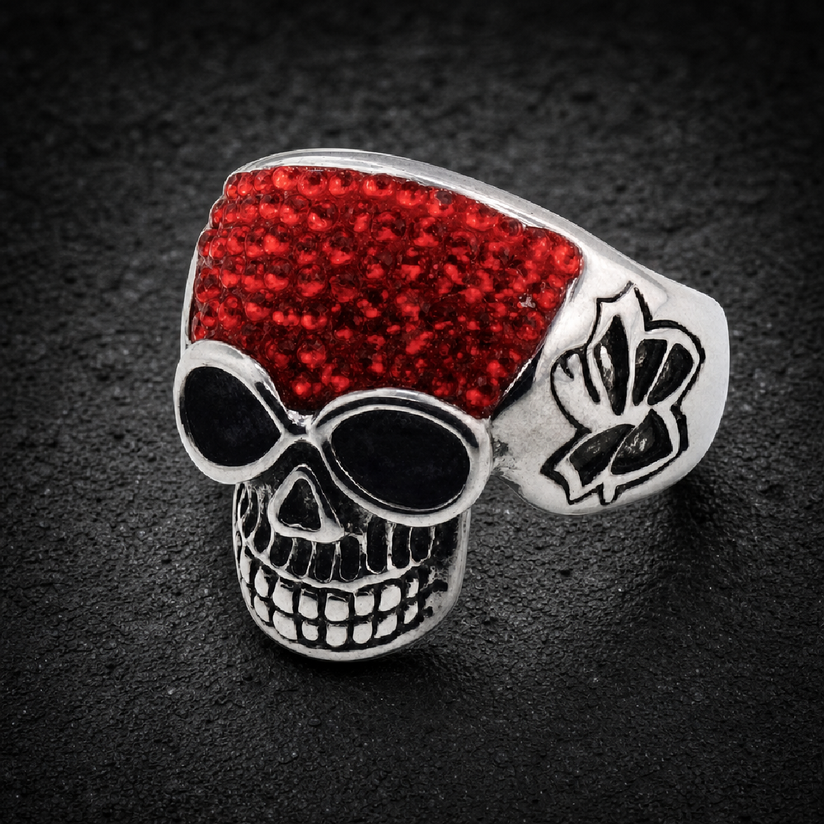 Rosso Cráneo Luxe Luxury Red Skull Ring w/ CZ Stones - 316L stainless steel unisex jewelry (R0449)