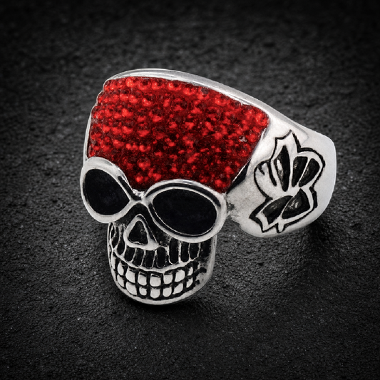 Rosso Cráneo Luxe Luxury Red Skull Ring w/ CZ Stones - 316L stainless steel unisex jewelry (R0449)