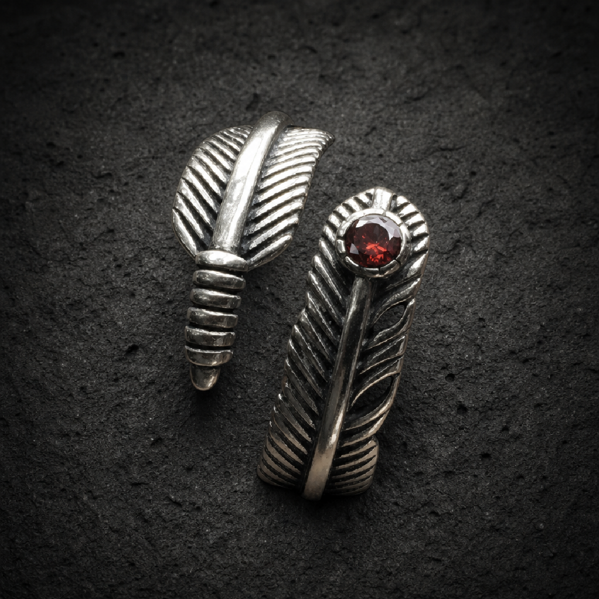 Ruby Feathers - ring - 316L stainless steel unisex jewelry (R0655)