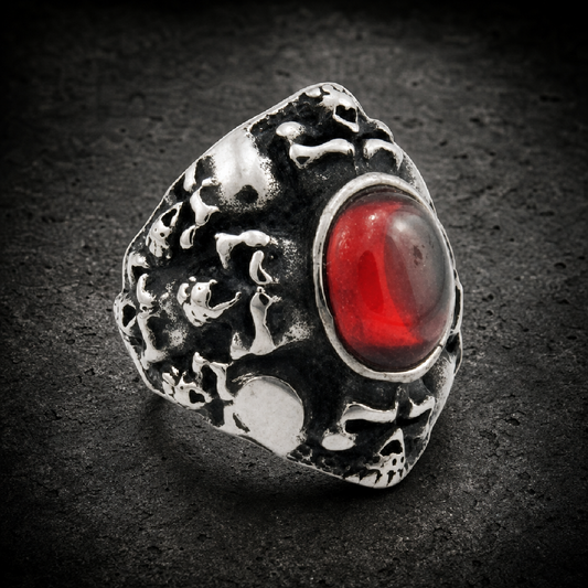Runaround - Skull Ring With Red Stone - 316L stainless steel unisex jewelry (R0693)