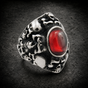 Runaround - Skull Ring With Red Stone (#R0740)