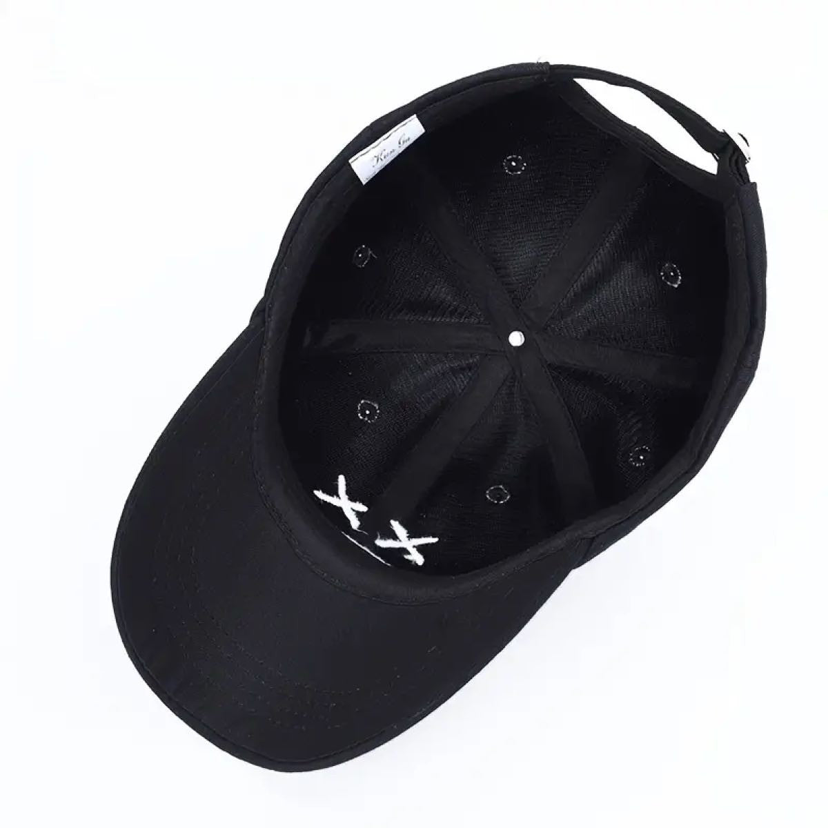 sad face black baseball cap - underneath