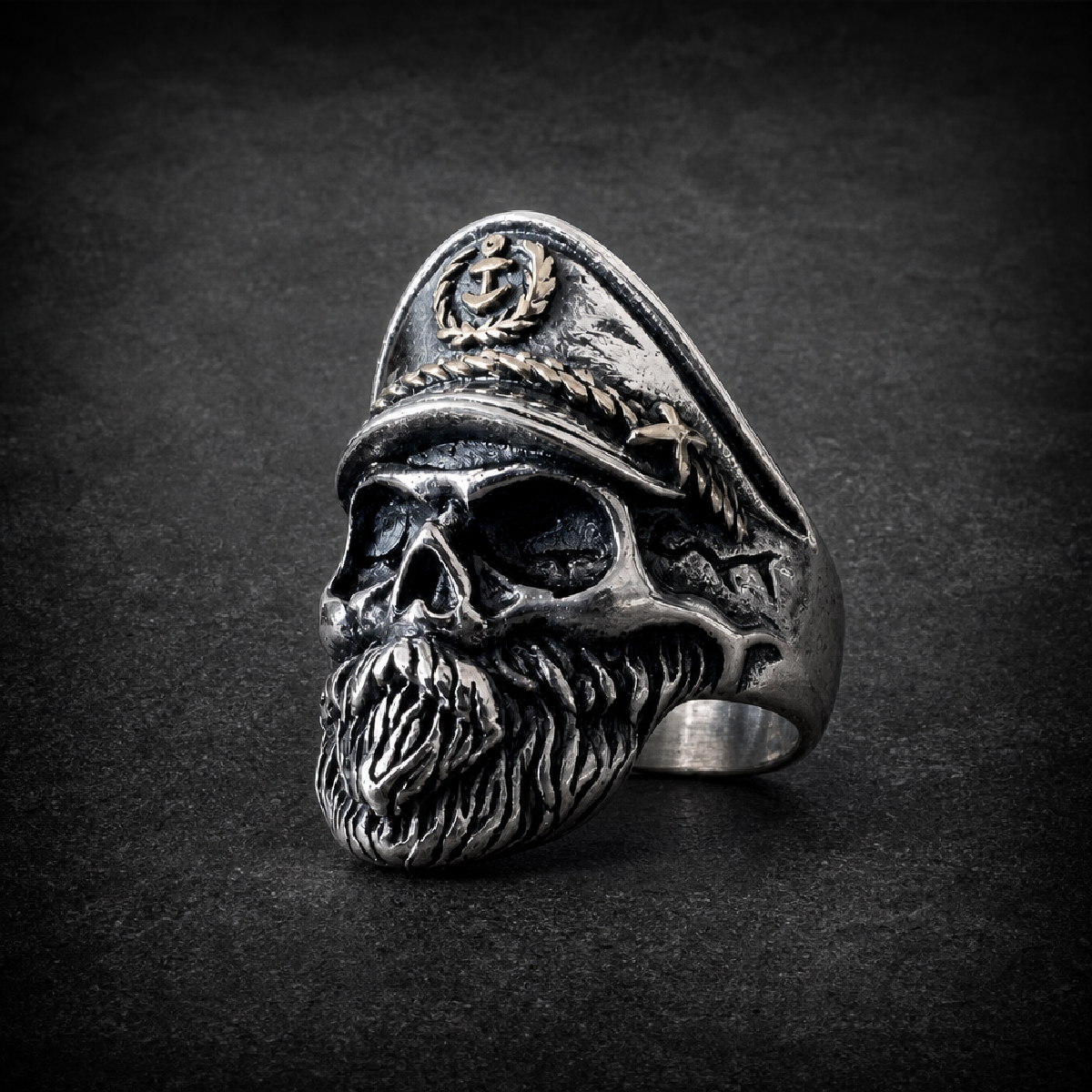 Salty ol' Captain - Skull Ring - 316L stainless steel unisex jewelry (R0364)