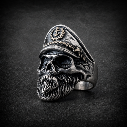 Salty ol' Captain - Skull Ring - 316L stainless steel unisex jewelry (R0364)