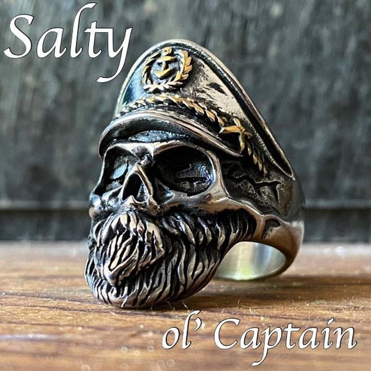 salty ol captain skull ring with beard