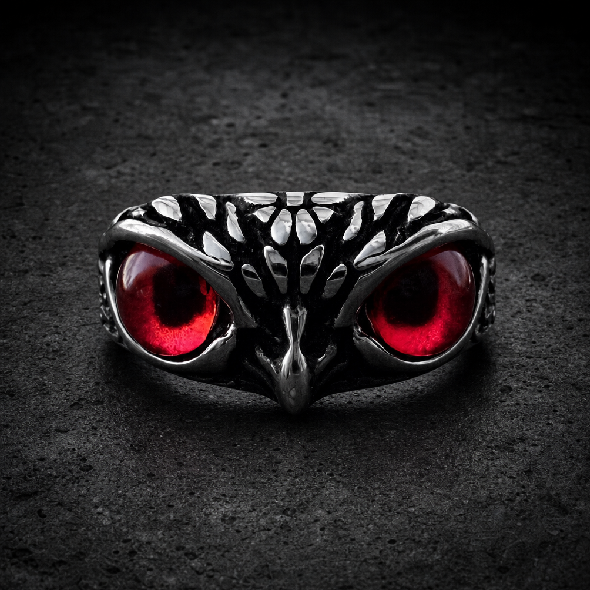 Scarlet Gaze Owl Ring - 316L stainless steel unisex jewelry (R0685)
