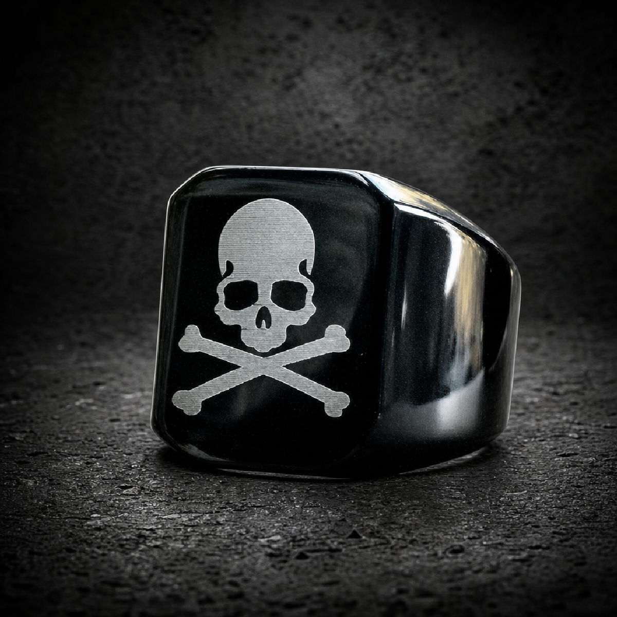Secret Society - Black Skull & Bones Skull Ring - 316L stainless steel unisex jewelry (R0697)