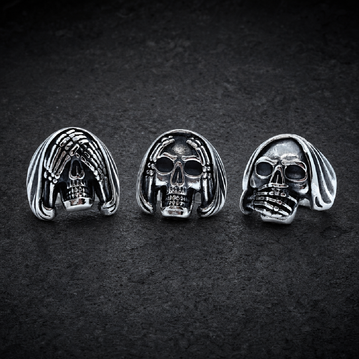 See, Hear, Speak No Evil - Skull Rings (sold separately) - 316L stainless steel unisex jewelry (R0346)