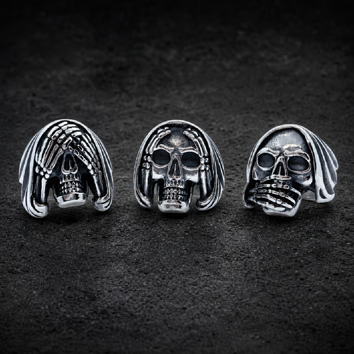 See, Hear, Speak No Evil - Skull Rings (sold separately) - 316L stainless steel unisex jewelry (R0346_SIZE07)