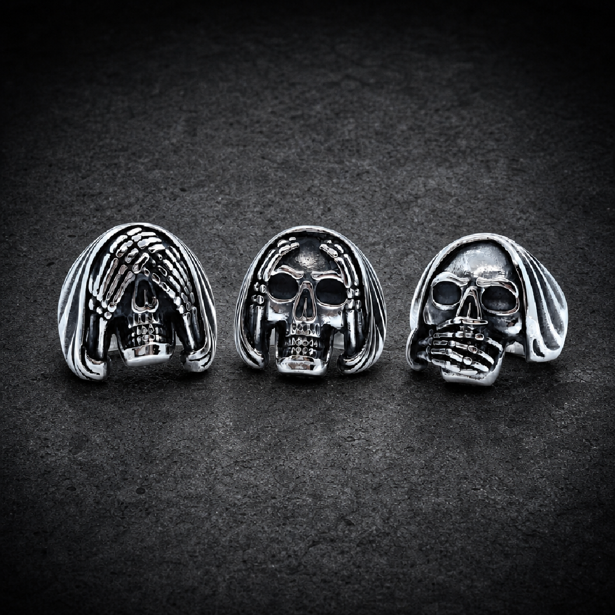 See, Hear, Speak No Evil - Skull Rings (sold separately) - 316L stainless steel unisex jewelry (R0346_SIZE07)