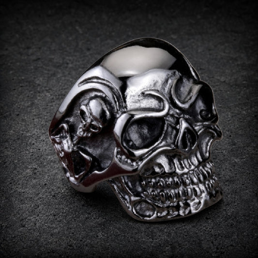 Shadow Rider's Reign — Skull Ring - 316L stainless steel unisex jewelry, 316l stainless steel skull ring, polished black t…