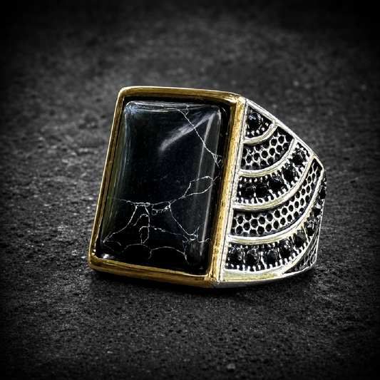 Shining Black Moon (aka; Luna Nera Brillante) Turquoise Ring - 316L stainless steel unisex jewelry (R0573)