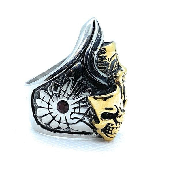 side profile Smiling Faces Skull Ring